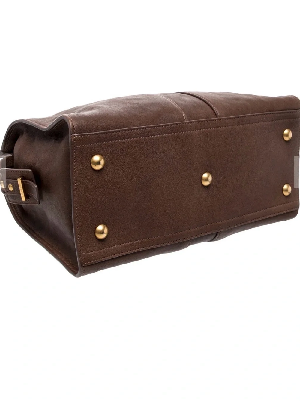 Yves Saint Laurent Brown Leather Duffel with Gold Hardware